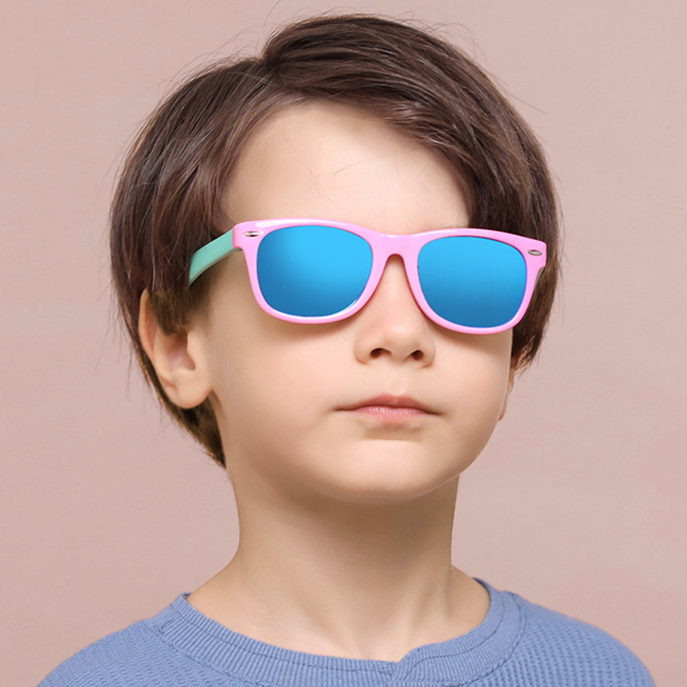 Techsuit D802 Kinderzonnebril, Gepolariseerd, UV-bescherming, Roze Groen