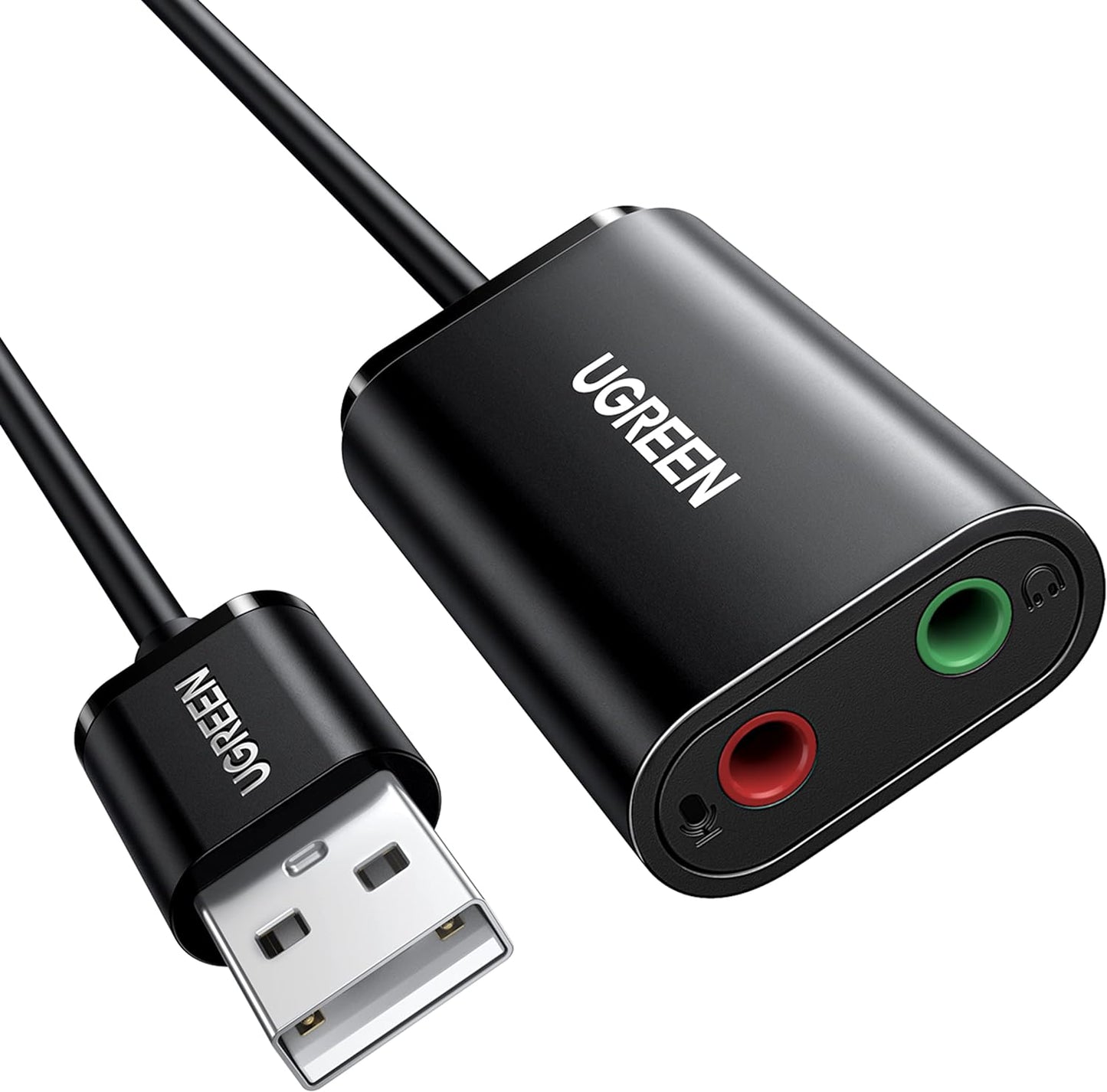 USB-geluidskaart UGREEN US205, 2 x 3,5mm-aansluiting, zwart 