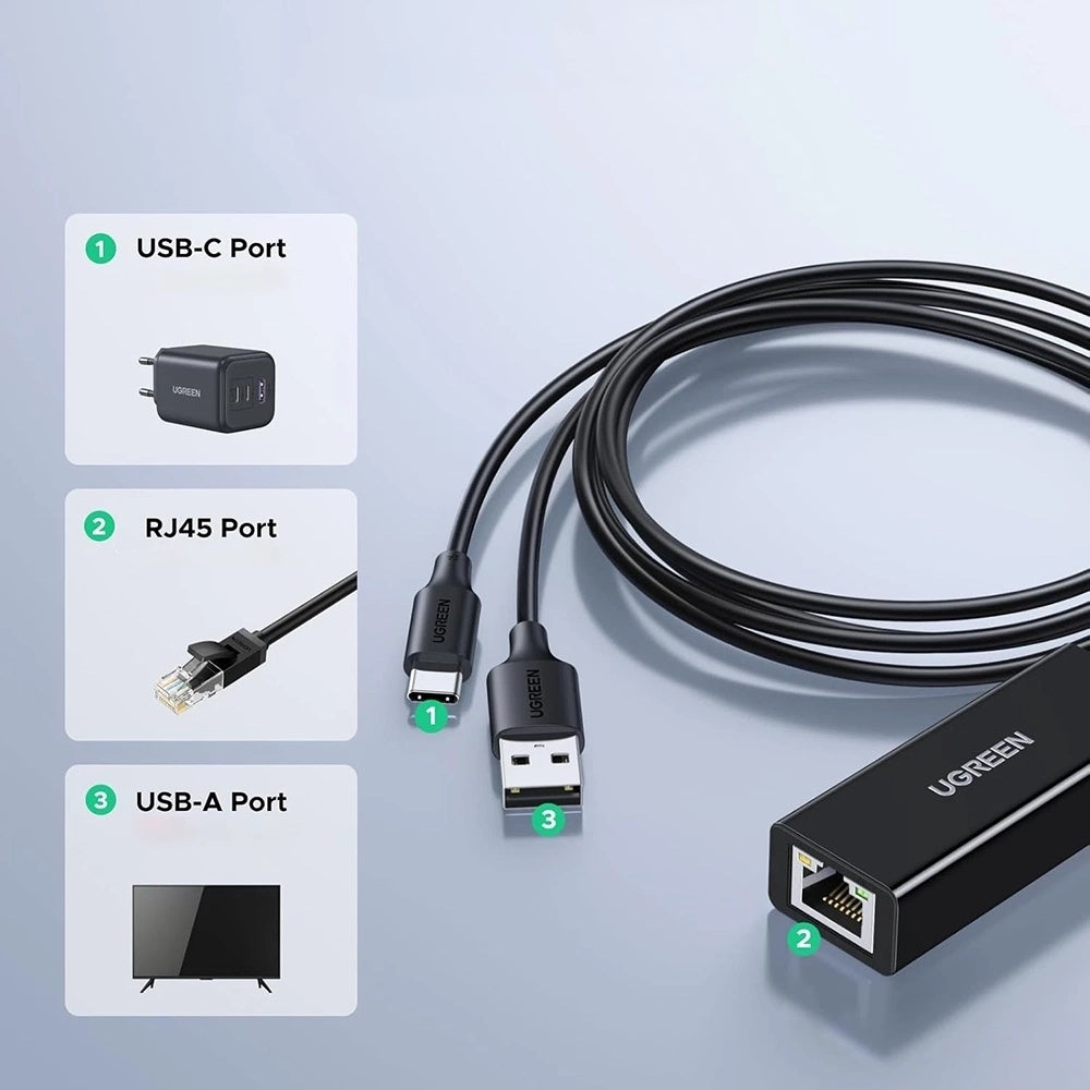 UGREEN CR110 (75535) Netwerkkaart, RJ45, USB / USB-C, Zwart