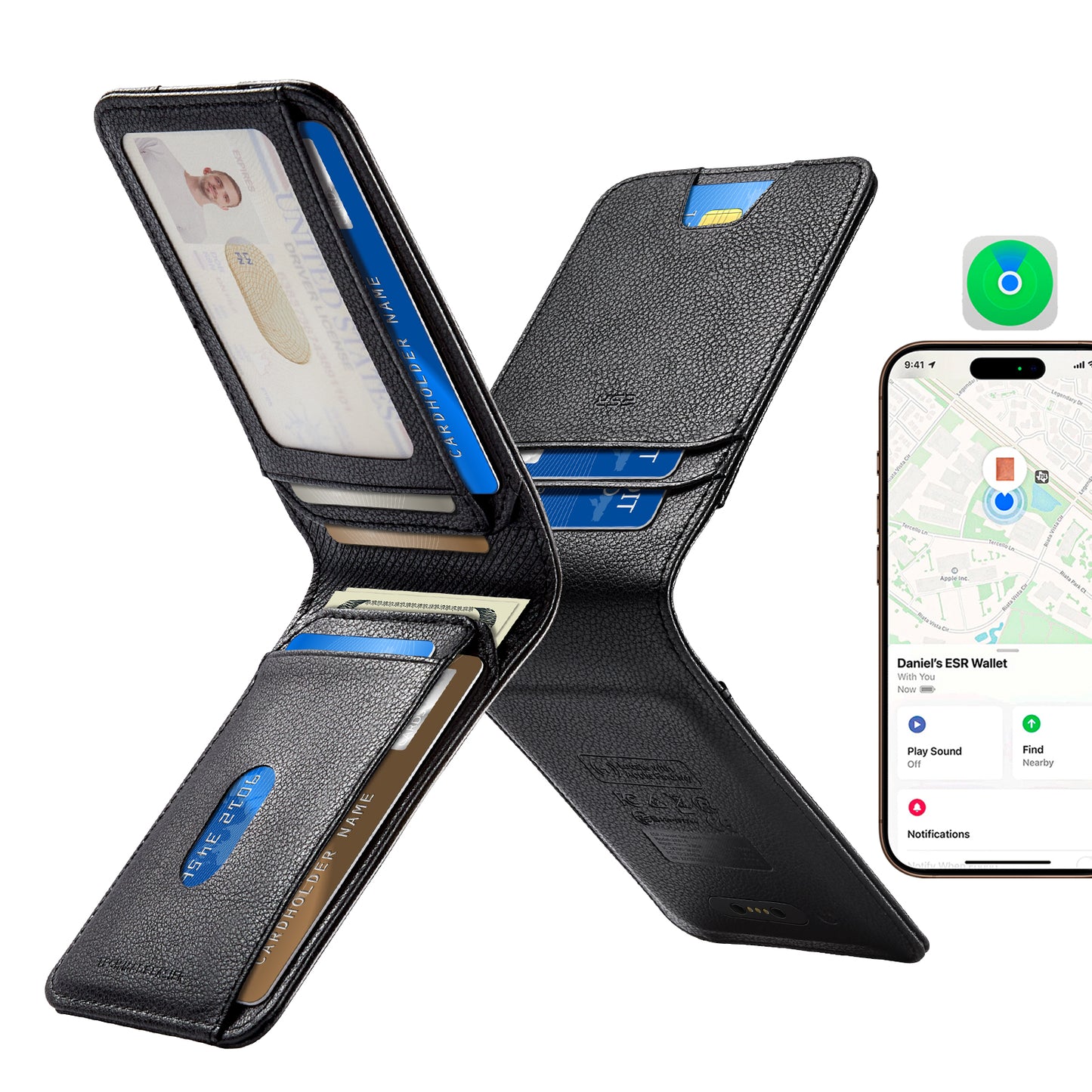 ESR Classic Geo Portemonnee met Find My-functie en RFID-bescherming, Zwart