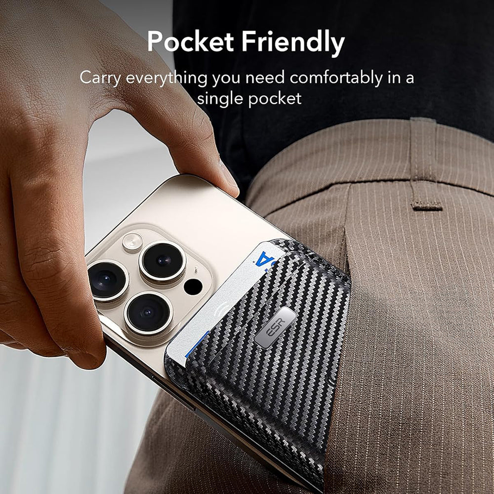 Magsafe Portemonnee, ESR, Classic Geo Carbon, Zwart