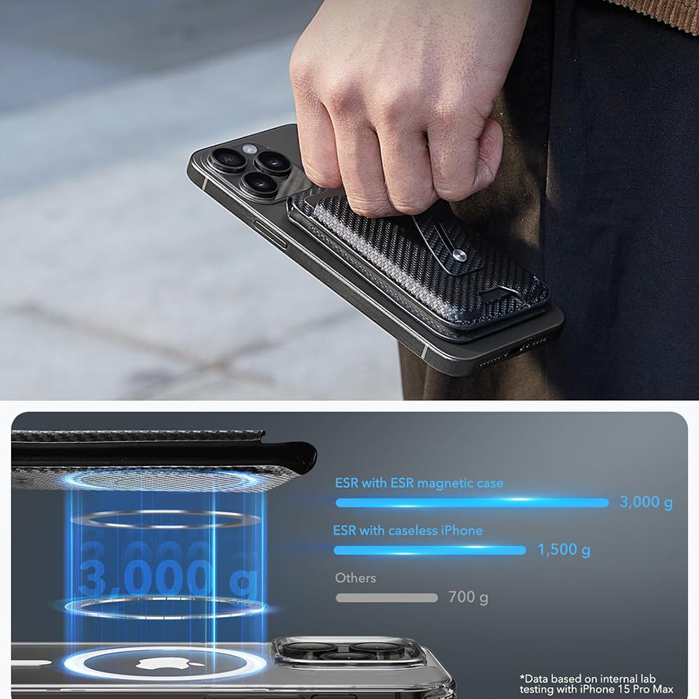 Magsafe Portemonnee, ESR, Find my Wallet Carbon, Zwart