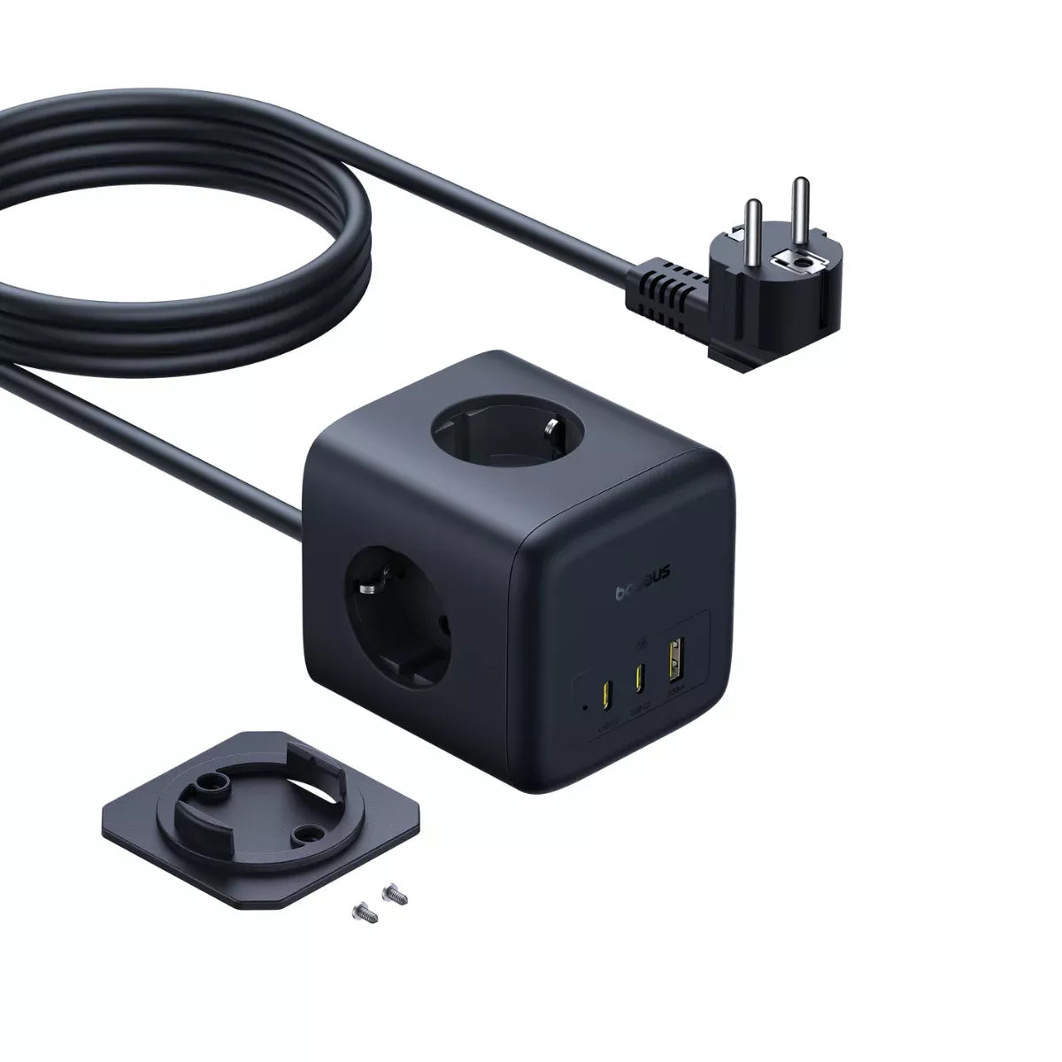 Baseus EnerFill FA11 verlengsnoer, 67W, 3.35A, 1 x USB-A - 2 x USB-C - 3 x Schuko, Zwart E00082100123-00