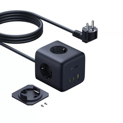 Baseus EnerFill FA11 verlengsnoer, 67W, 3.35A, 1 x USB-A - 2 x USB-C - 3 x Schuko, Zwart E00082100123-00