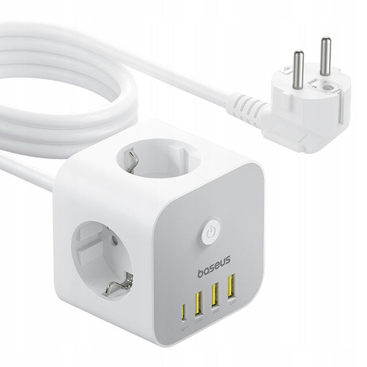 Baseus PowerCombo 7in1 Extension Cord, 20W, 3A, 3 x USB-A - 1 x USB-C - 3 x Schuko, White E00066401213-00
