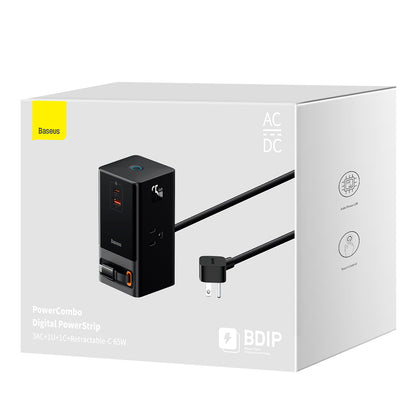 Baseus PowerCombo US verlengsnoer, 3 x stopcontacten, Zwart PSLR000101