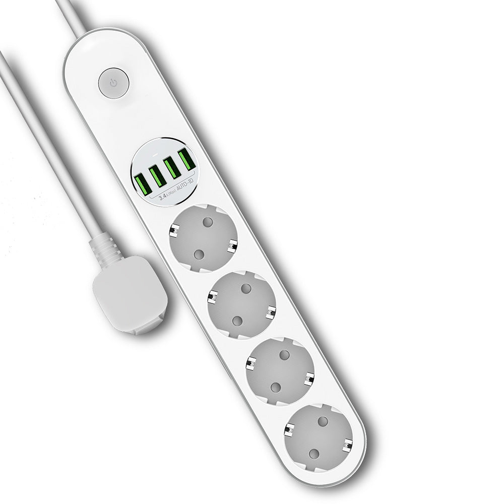 Verlengsnoer ColorWay, 4 x Schuko, Wit