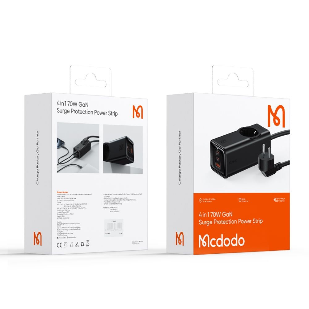 McDodo verlengsnoer CH-4620, 1 x Schuko, Zwart