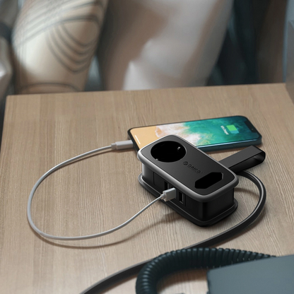 Orico APP verlengsnoer, 1 x Schuko - 1 x Stopcontact - 2 x USB-A - 1 x USB-C, Zwart Grijs