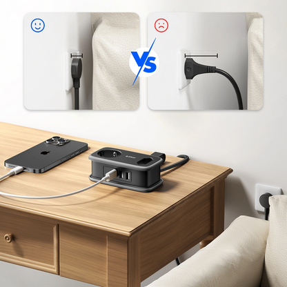 Orico APP verlengsnoer, 1 x Schuko - 1 x Stopcontact - 2 x USB-A - 1 x USB-C, Zwart Grijs