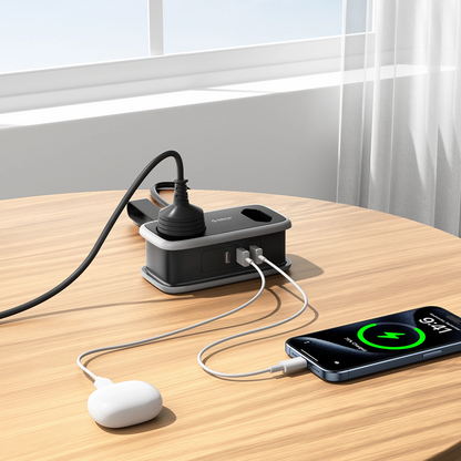 Orico APP verlengsnoer, 1 x Schuko - 1 x Stopcontact - 2 x USB-A - 1 x USB-C, Zwart Grijs