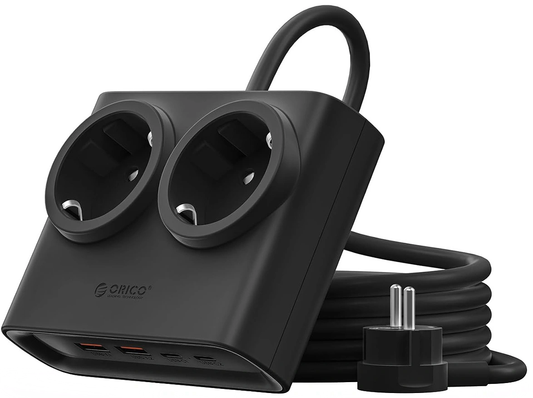Orico PDC25 verlengsnoer, 2 x Schuko - 2 x USB-A - 2 x USB-C, Zwart