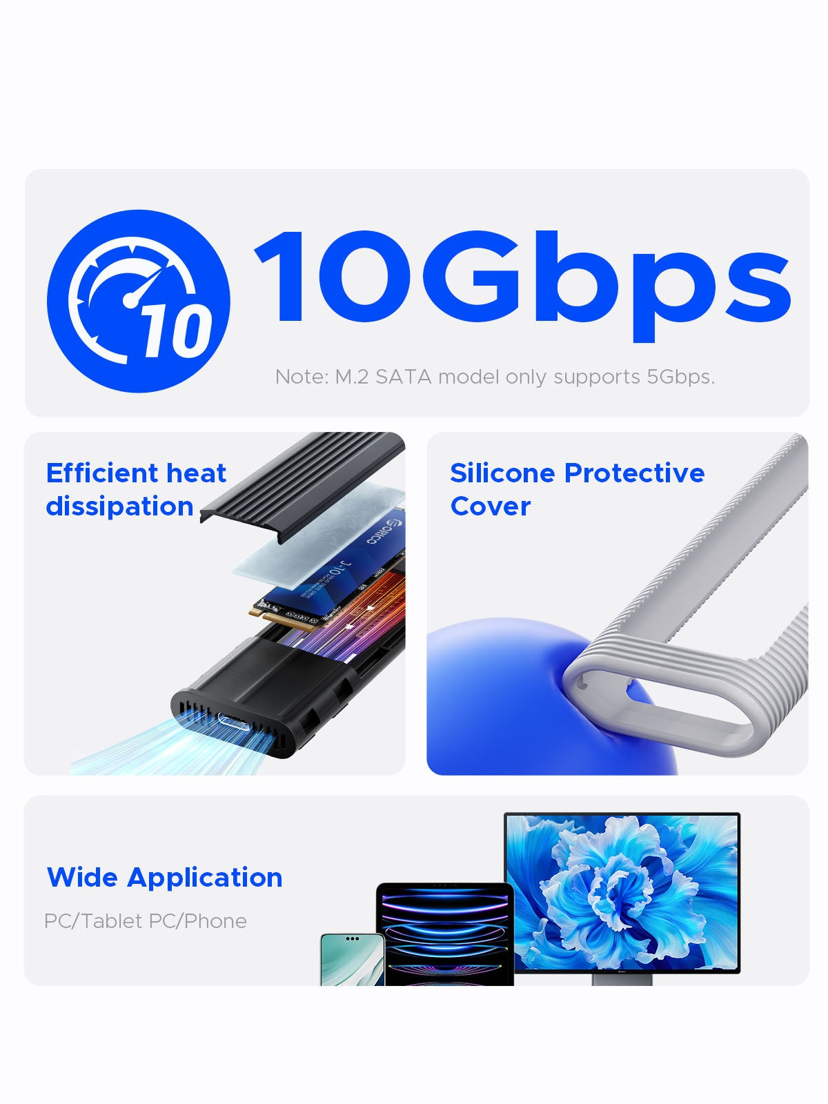 Orico AXM2-G2 rack voor M.2 NVMe SSD, Grijs