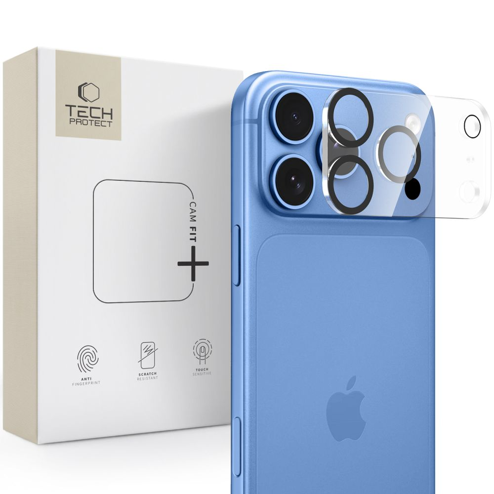 Tech-Protect Cam Fit+ Achtercamera Beschermrand voor Apple iPhone 18 Pro Max, Gehard Glas, Transparant