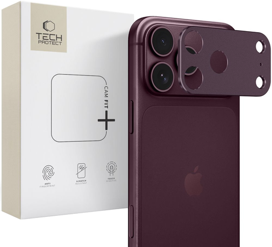 Tech-Protect Camalloy Fit+ beschermframe voor de achtercamera van Apple iPhone 18 Pro, aluminium, bordeauxrood