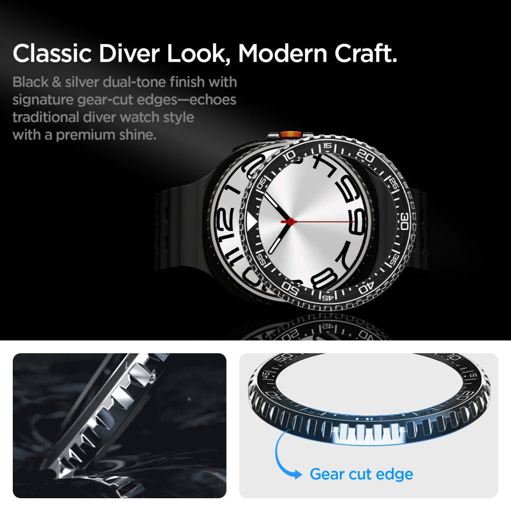 Spigen Tune Pro Diver Beschermingsframe voor Samsung Galaxy Watch8 Classic, Zwart ACS10016