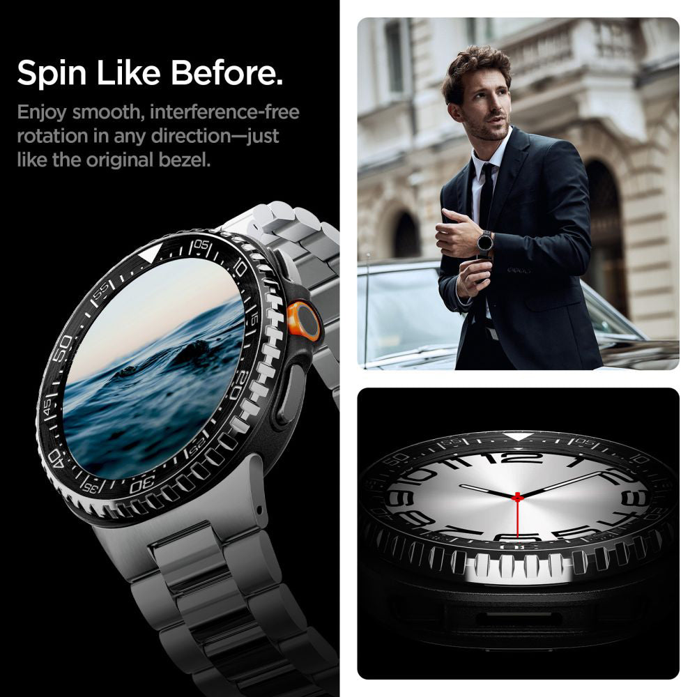 Spigen Tune Pro Diver Beschermingsframe voor Samsung Galaxy Watch8 Classic, Zwart ACS10016