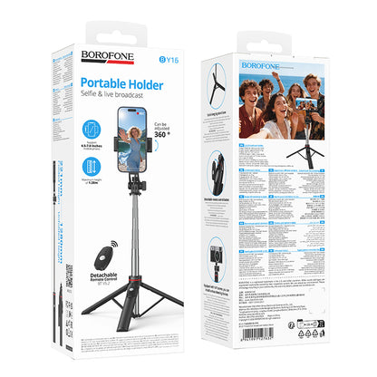 Selfie Stick Bluetooth Borofone BY15 Throne, 4,5 inch - 7 inch, Zwart