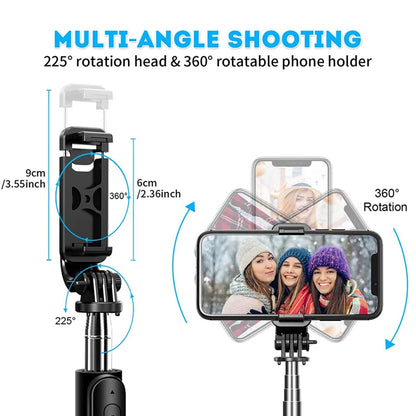 Selfie Stick Bluetooth Techsuit Q02, Universeel, Zwart