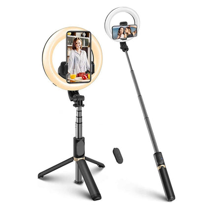 Selfie Stick Bluetooth Techsuit Q07 Ring Light, Universeel, Zwart