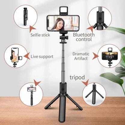 Selfie Stick Bluetooth Techsuit S03-S, Universeel, Zwart