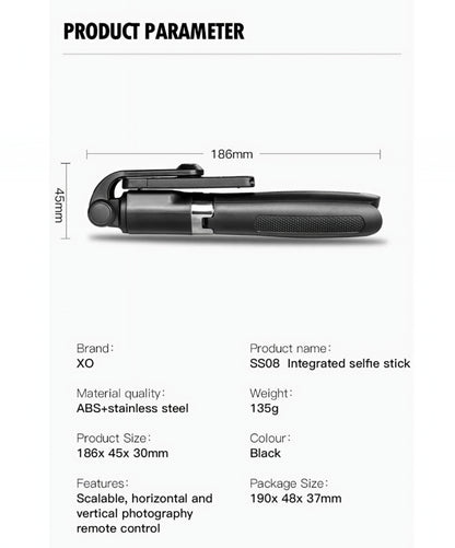 Bluetooth Selfie Stick XO Design SS08, Universal, Black