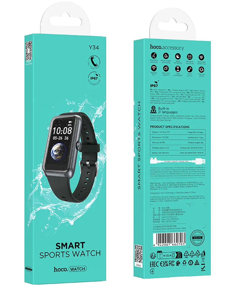 Smartwatch HOCO Y34 Call, Zwart