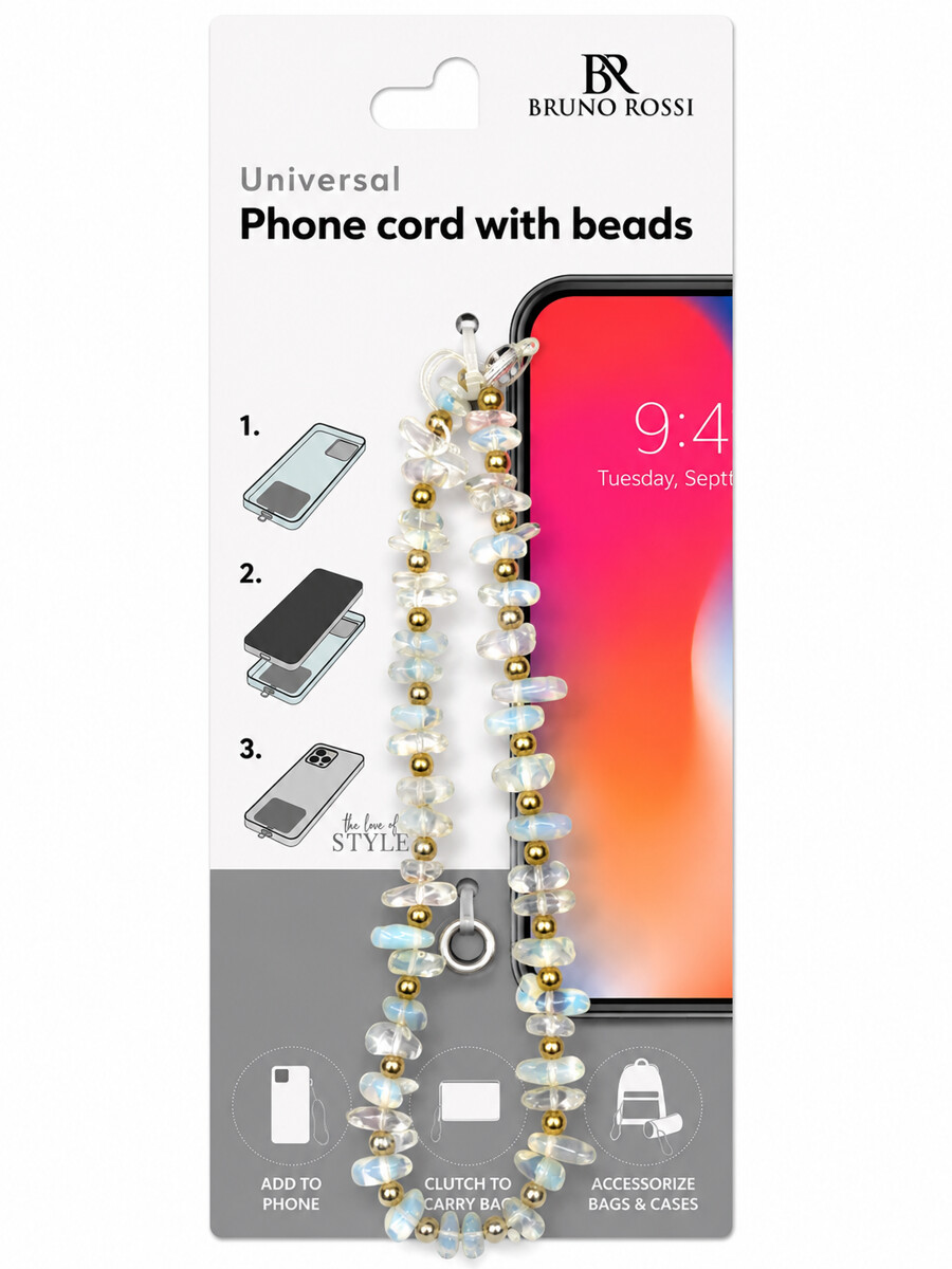 Telefoonkoord met kralen Bruno Rossi BT-18, multicolor
