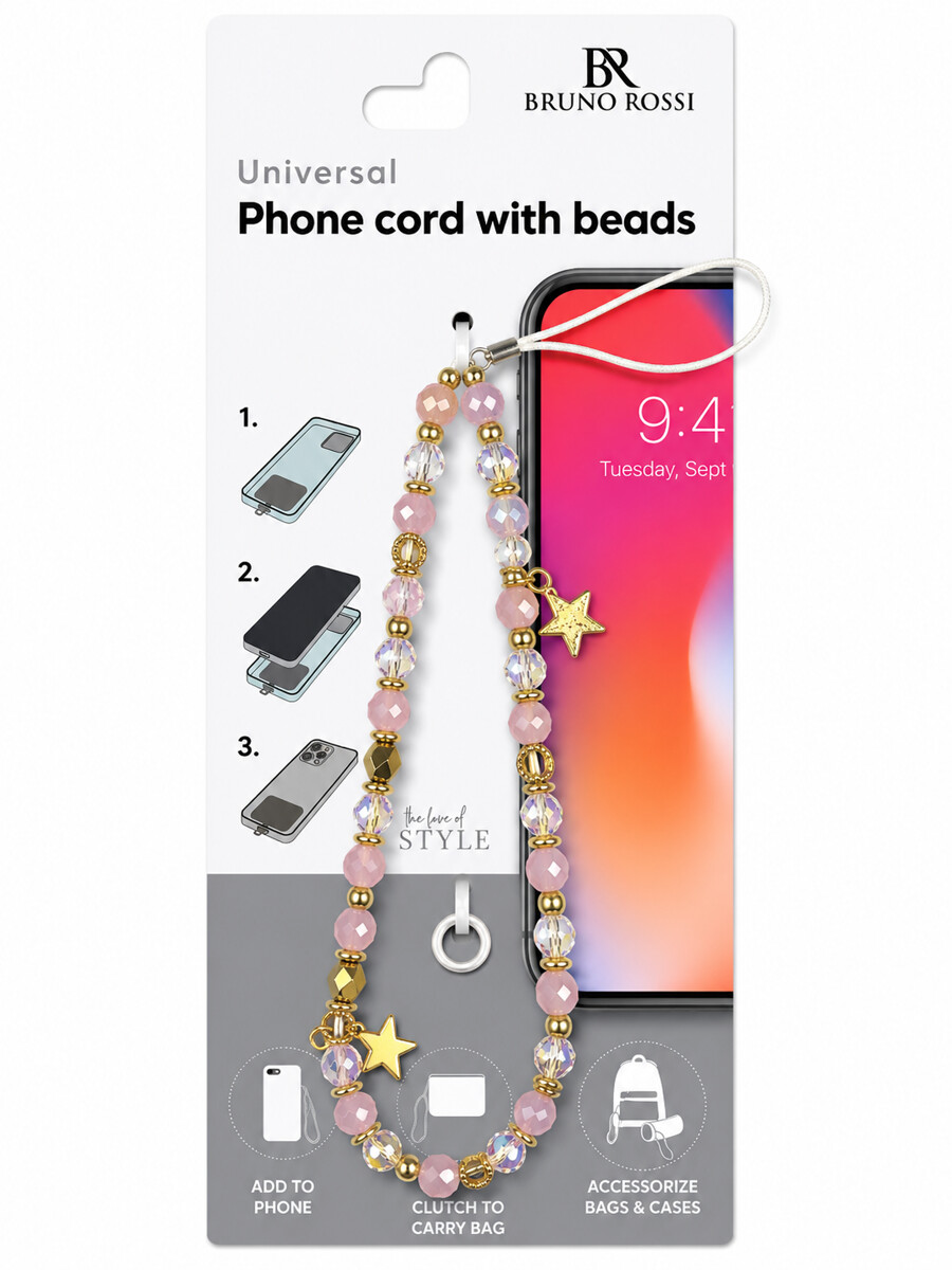 Telefoonkoord met kralen Bruno Rossi BT-21, multicolor