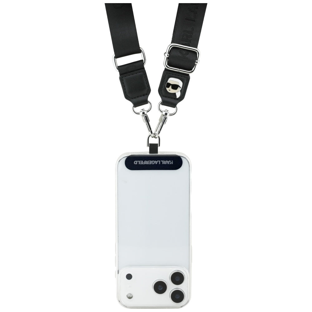 Karl Lagerfeld Phone Lanyard with Metal Logo, Black