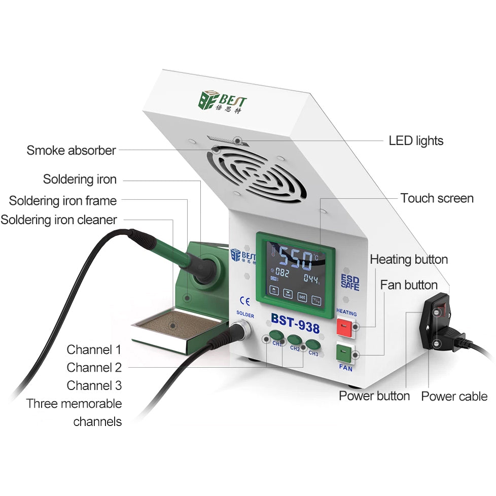 Letcon Best BST-938 Letcon BST-938 Station, met rookafzuiging