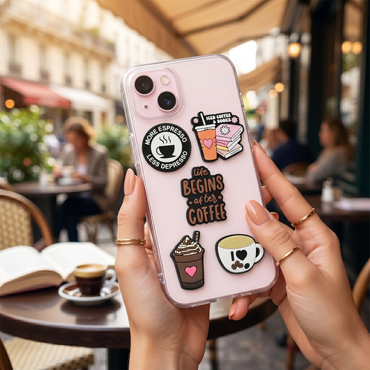 3D OEM Coffee Sticker voor Telefoonhoesje / Tablet, Set van 5 stuks, Multicolor