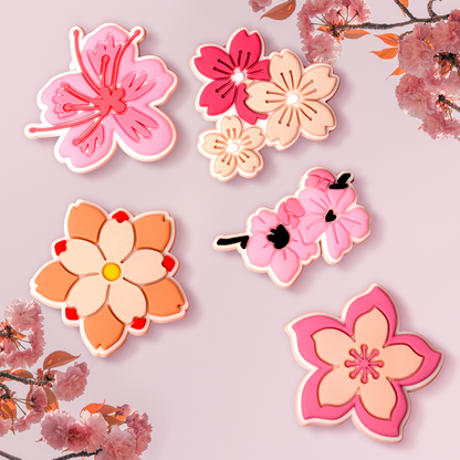 3D OEM Sticker Pink Blossom voor Telefoonhoesje / Tablet, Set van 5 stuks, Multicolor