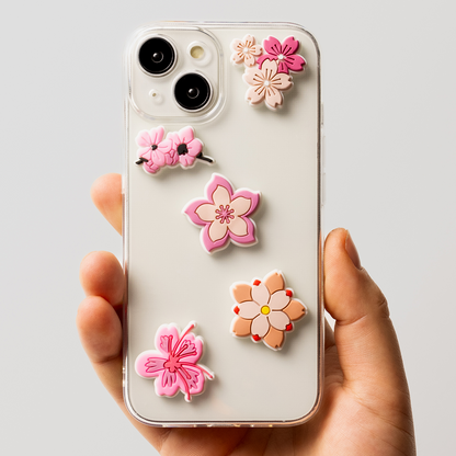 3D OEM Sticker Pink Blossom voor Telefoonhoesje / Tablet, Set van 5 stuks, Multicolor