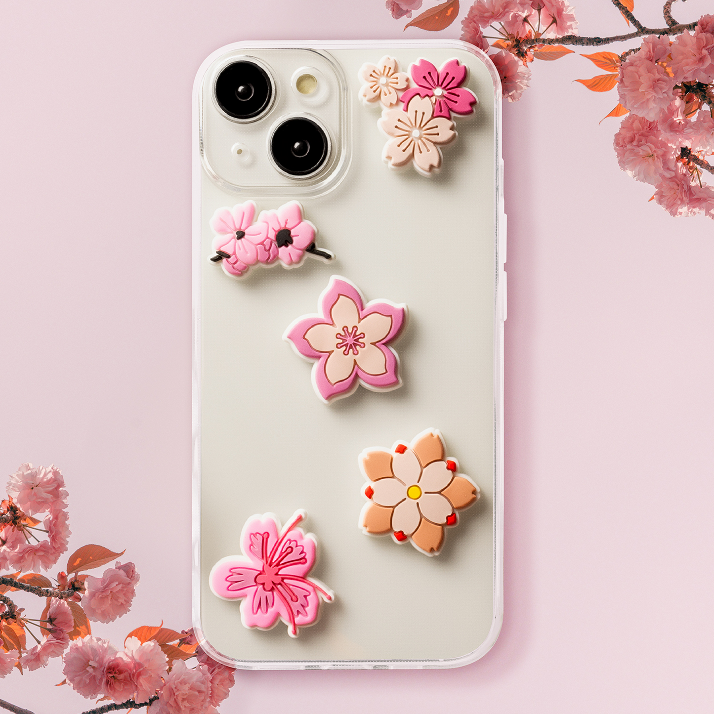 3D OEM Sticker Pink Blossom voor Telefoonhoesje / Tablet, Set van 5 stuks, Multicolor