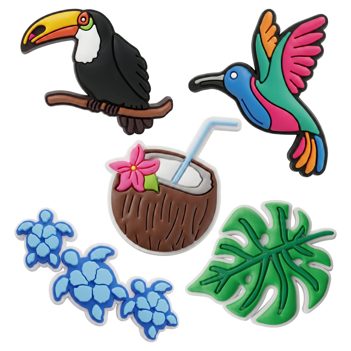 3D OEM Tropical Birds Sticker voor Telefoonhoes / Tablet, Set van 5 stuks, Multicolor