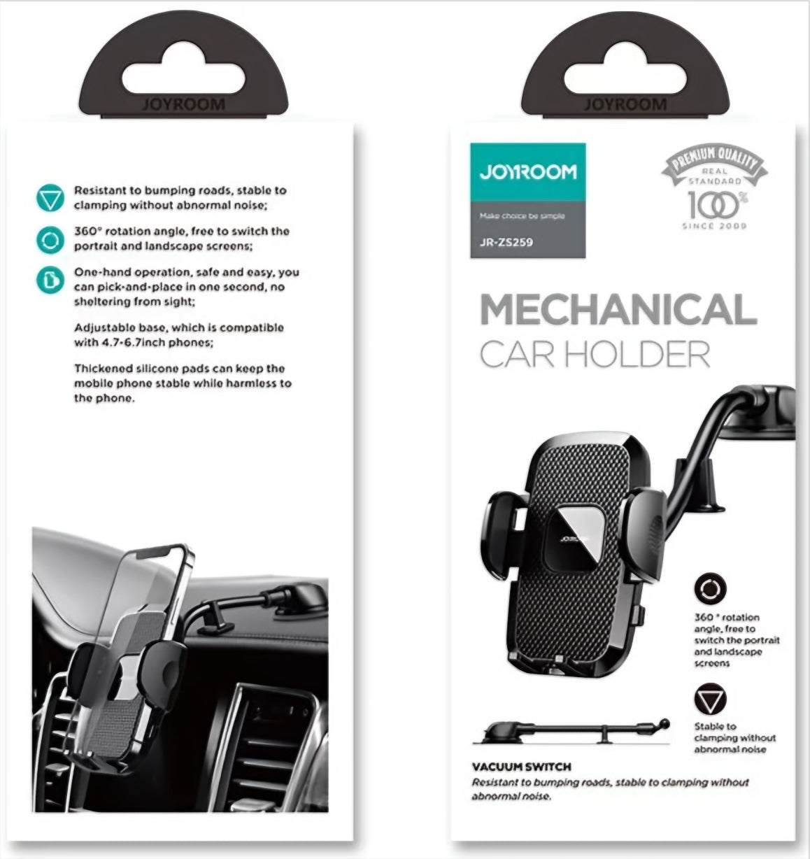 Autohouder Joyroom JR-ZS259 Dash, 4.7inch - 6.9inch, Zwart