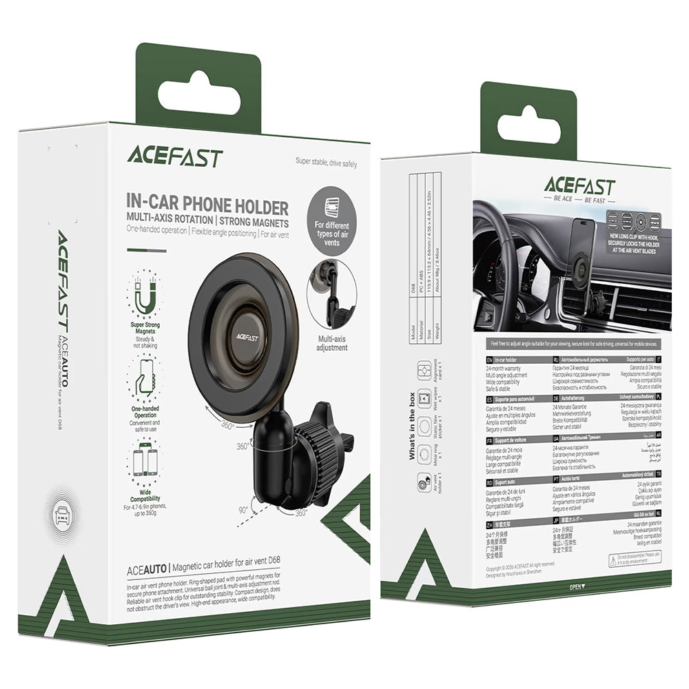 Magnetische Auto Houder Acefast D68, 4,7 inch - 6,9 inch, Zwart