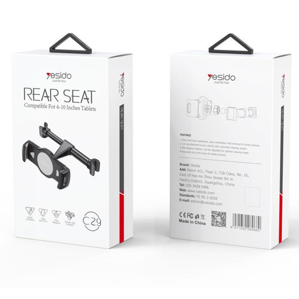 Auto Hoofdsteunhouder Yesido C29, 4inch - 10inch, Zwart