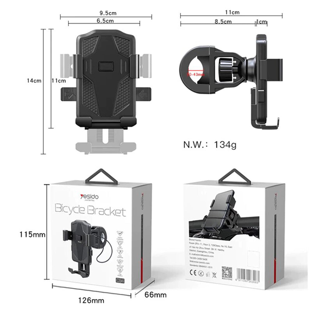 Fietssteun Yesido C94, 4inch - 6.5inch, Zwart