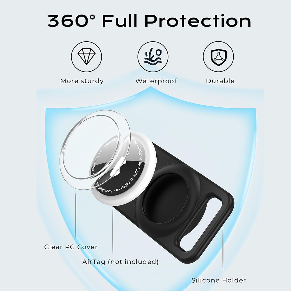 Techsuit BuddyGuard DG1 houder voor Apple AirTag aan huisdier halsband, Zwart