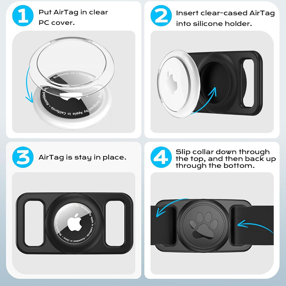 Techsuit BuddyGuard DG1 houder voor Apple AirTag aan huisdier halsband, Zwart