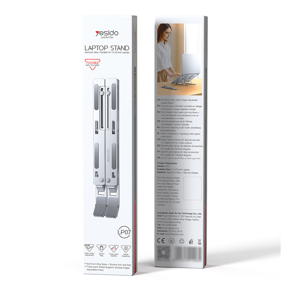 Yesido LP07 standaard voor laptops van 13 inch - 20 inch, Zilver