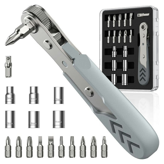 Axth Ratchet Screwdriver, 17in1, Gray