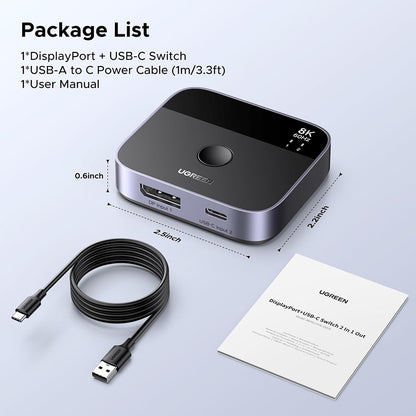 Switch Video DisplayPort / USB-C UGREEN 65878, Zwart