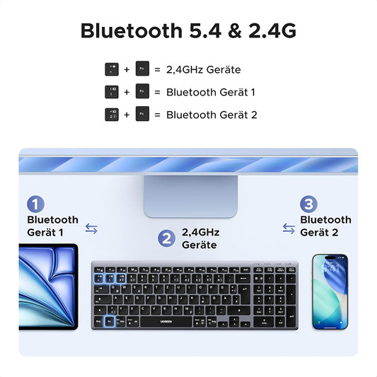Draadloos Toetsenbord UGREEN K552 (75163), BT / Wi-Fi, Zwart
