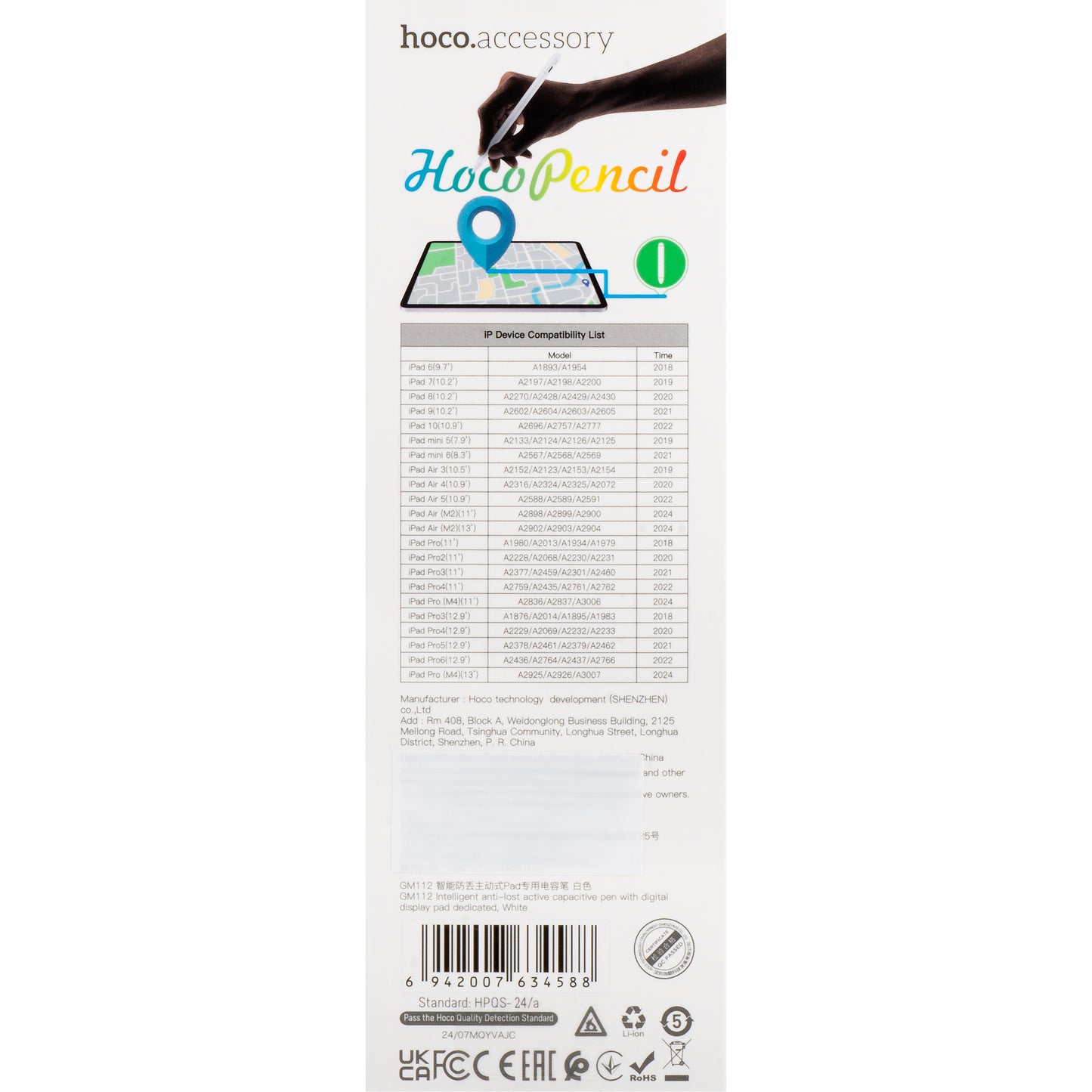 Touch Pen HOCO GM112 voor Apple iPad, Wit 