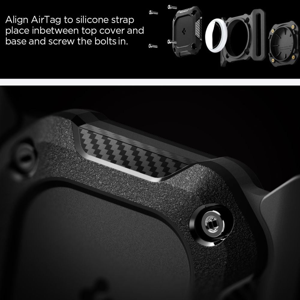 Spigen Tough Armor houder voor Apple AirTag aan huisdier halsband, Zwart