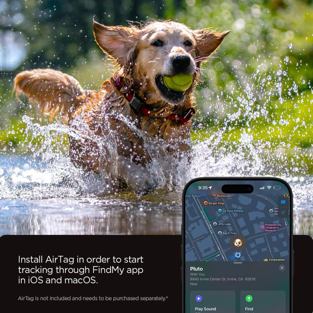 Spigen Tough Armor houder voor Apple AirTag aan huisdier halsband, Zwart